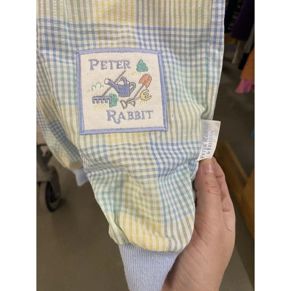 Vintage Peter Rabbit & Friends Baby Romper 6M F.W. & Co. Pastel Plaid One Piece